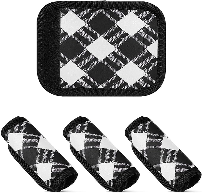 Qilmy Black and White Buffalo Grid Luggage Handle Wrap 2Pack Luggage Identifiers Tag Comfort Handle Grips Cover for Stroller Suitcase Bag Airplane Travel Accessories1316