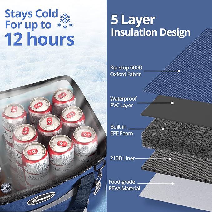 Maelstrom Collapsible Soft Cooler Bag, 24/30/60/75 Cans Beach Cooler, Ice Chest, Leakproof & Portable for Beach, Camping, Road Trips & Grocery Shopping