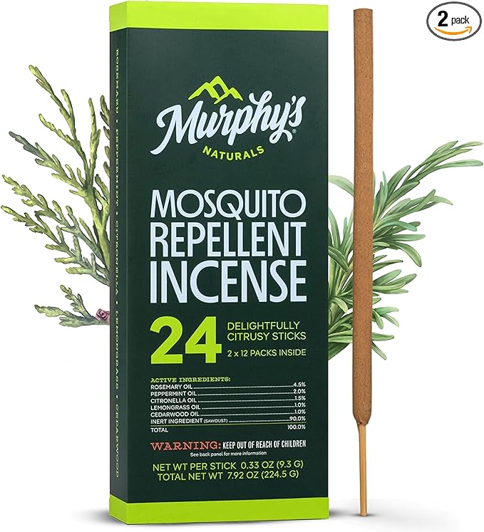 Murphy’s Naturals Mosquito Repellent Incense Sticks, 24 Count, DEET Free Insect Repellent with Citronella for Outdoor Yard, 2.5+ Hours per Stick