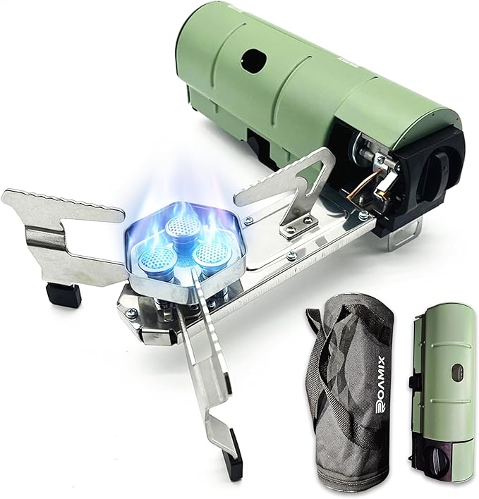 Roamix 17,700 BTU Foldable Butane Camping Stove – 5,200W Portable Gas Burner with Carrying Bag for Outdoor Cooking, Backpacking & Emergency Use