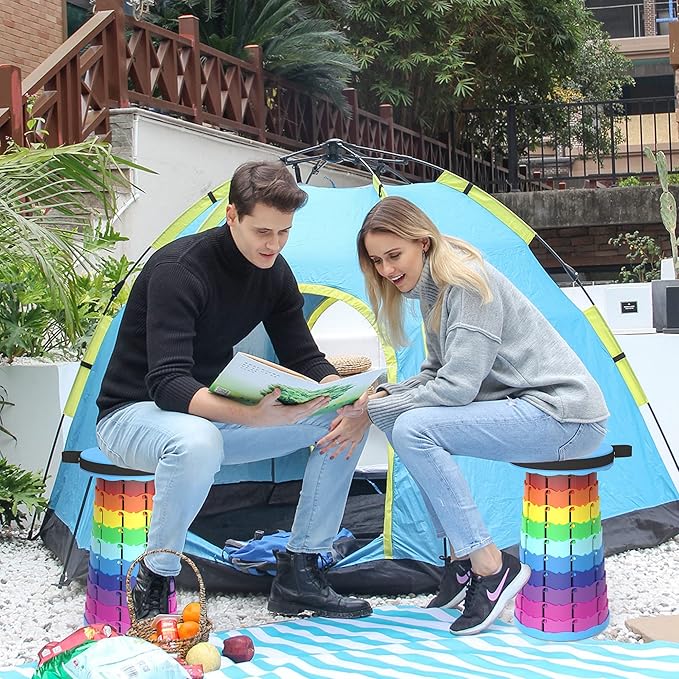 ALEVMOOM Portable Telescoping Collapsible Stool with Cushion & Bag, Retractable Folding Stool for Adults, Lightweight But Sturdy Capacity 440 lbs for Camping Fishing Hiking BBQ