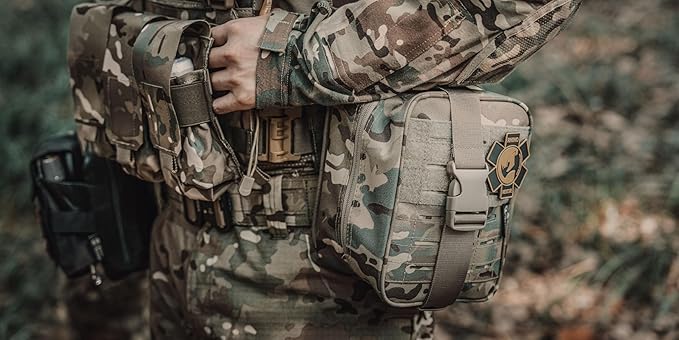 RHINO RESCUE IFAK Trauma Kit with C-A-T Tourniquet, Tactical First Aid Kit Molle Pouch for Military, Combat, Car, Camping, Hiking, Travel (Camo)