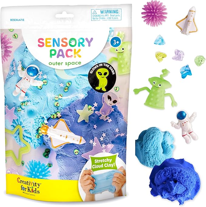 Creativity for Kids Sensory Table with 29-Piece Color Party Kit & 3 Themed Sensory Packs Bundle - Farm, Axolotl & Outer Space Activities (Ages 3+)