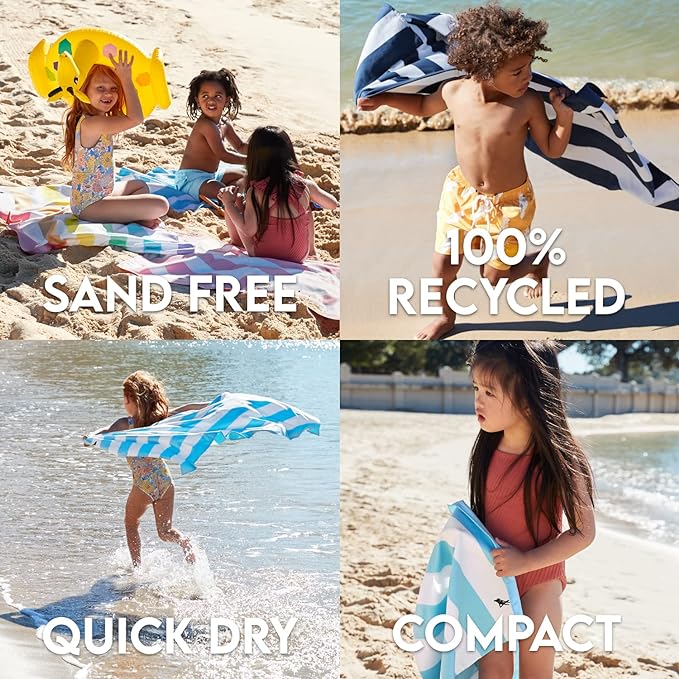 Dock & Bay Beach Towel - Quick Dry, Sand Free - Compact, Lightweight - 100% Recycled - Includes Bag - Cabana - Whitsunday Blue, Medium (130x70cm, 51x27)