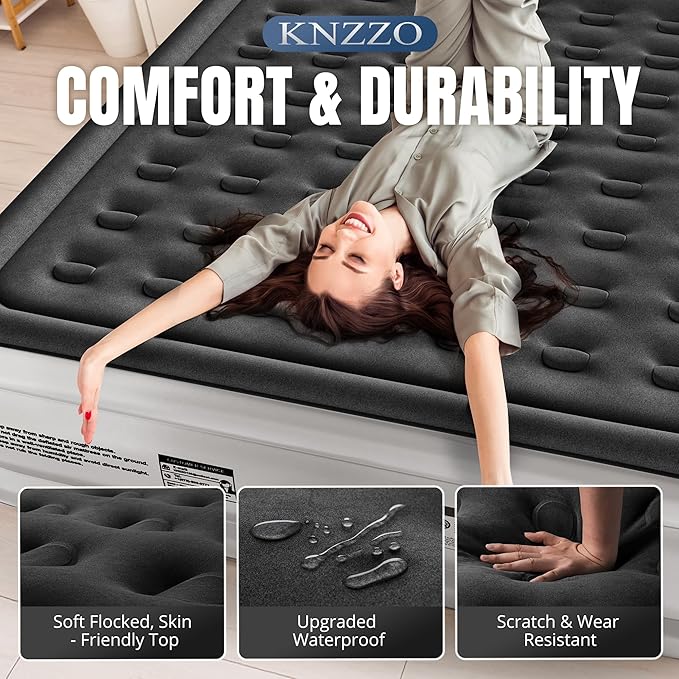 King Air Mattress with Built-in Pump, 18" Top Inflatable Mattress with Waterproof Flocking Fabric, Three-Minute Quick-Inflatable Bed. Portable Blow Up Mattress for Home, Outdoor and Guests