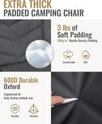 KingCamp Oversized XL Camping Chair, Heavy Duty 500lbs Folding Couch for Adults, Padded Large Comfortable Sofa Seat with Cooler Bag Cup Holder for Outdoor Sports Fishing Patio Lawn, Black/Grey