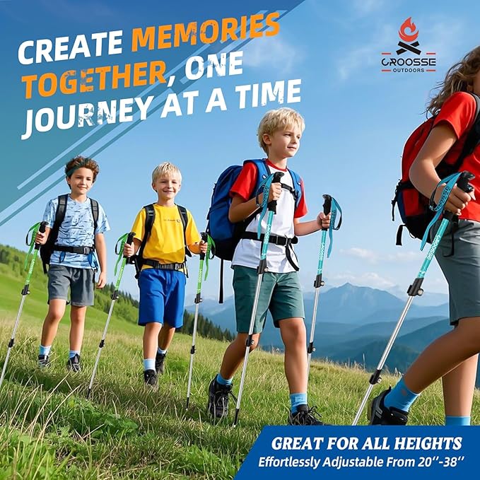 Lightweight Collapsible Kids Hiking Poles - Retractable Kids Hiking Stick, Telescoping Aluminum Trekking Poles 2 Pack, Adjustable Kids Ski Poles by Croosse