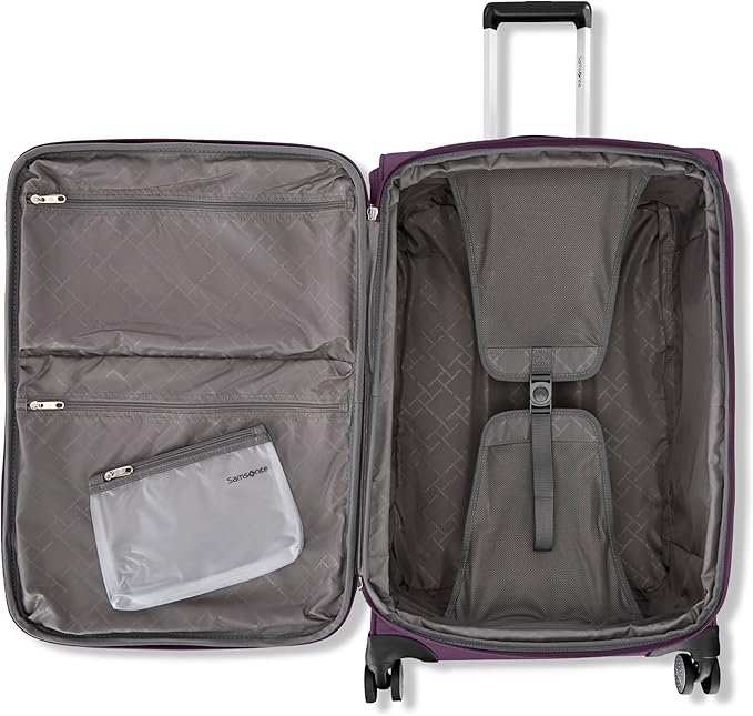 Samsonite 3-PC Soft-Sided 21/25/29” (Carry-On, Medium, Large Checked), Lightweight Expandable Element Luggage Set: 2 Front & Side Pocket, Four Spinner Wheels, Adjustable Handle, Durable- Purple