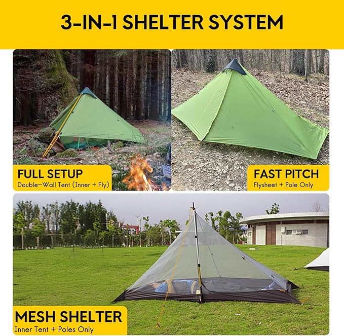LANSHAN Ultralight Tent 3-Season Backpacking Tent for 1-Person or 2-Person Camping, Trekking, Kayaking, Climbing, Hiking