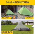 LANSHAN Ultralight Tent 3-Season Backpacking Tent for 1-Person or 2-Person Camping, Trekking, Kayaking, Climbing, Hiking