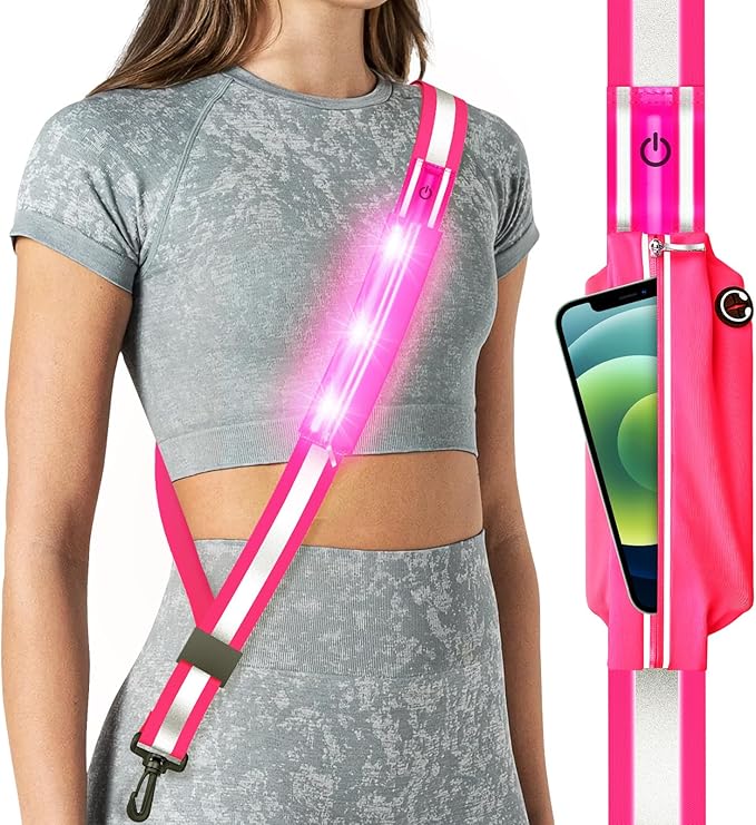 LED Reflective Belt Sash for Walking at Night, Night Running Safety Gear High Visibility Rechargeable LED Light Up Running Belt for Runners Walkers Men Women