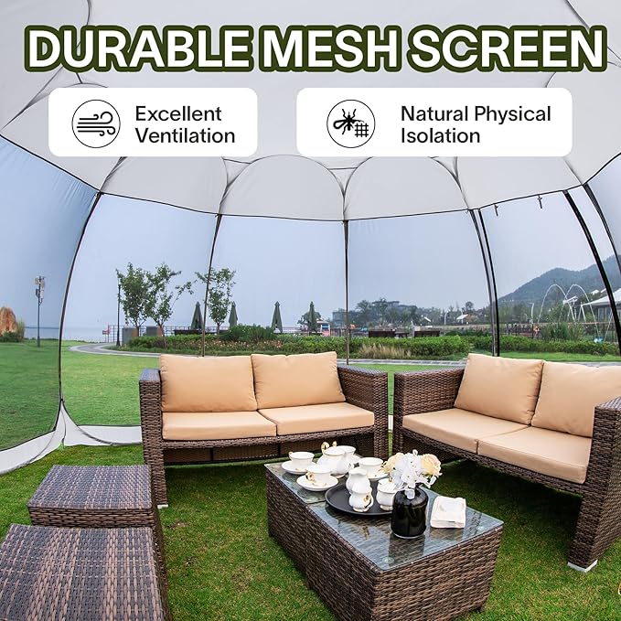 Alvantor Screen House Gazebo, 6-10-15 Person Pop Up Igloo Screened Canopy Tent with Mosquito Netting Sides, Instant UV Resistant Sun Shelter for Garden, Patio, Backyard