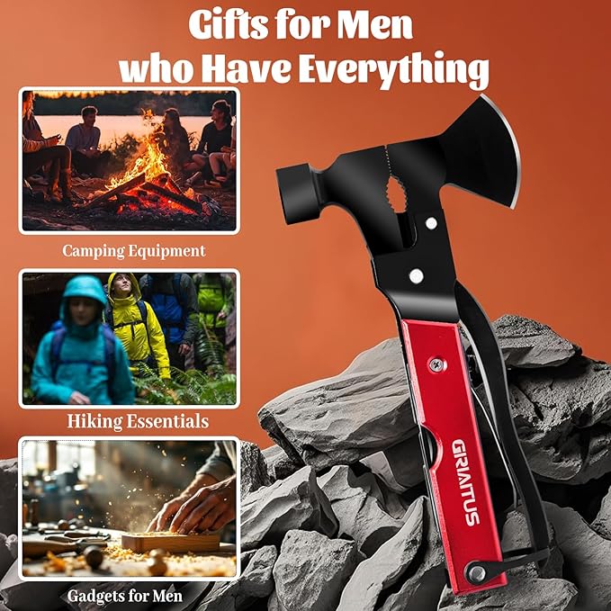 Multitool Camping Accessories Survival Gear, 18 in 1 Camping Kit with Axe Hammer Saw Screwdrivers Pliers Bottle Opener, Knife, Unique Birthday Gifts for Men Dad