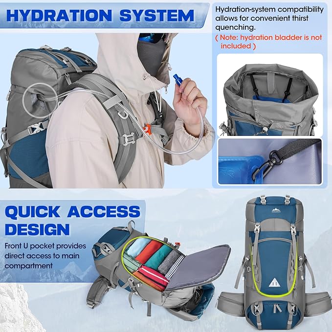 IGOLUMON 60L Hiking Backpack Waterproof Camping Backpack with Rain Cover Large Lightweight Backpacking Backpack for Men Women