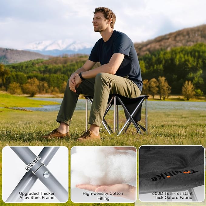 Upgraded Padded Camping Stool with Storage Bag 18 Inch Oversized Folding Foot Rest Portable Heavy Duty Camp Stool Supports 450LBS with 4 Reinforced Steel Tubes for Outdoor Hiking Fishing Lawn Travel