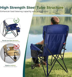 ALPHA CAMP Oversized Folding Camping Chairs High Backrest Heavy Duty Lawn Chairs for Adults Support 500 LBS Portable Camp Chairs with Cup Holders Large Side Pocket for Outdoor