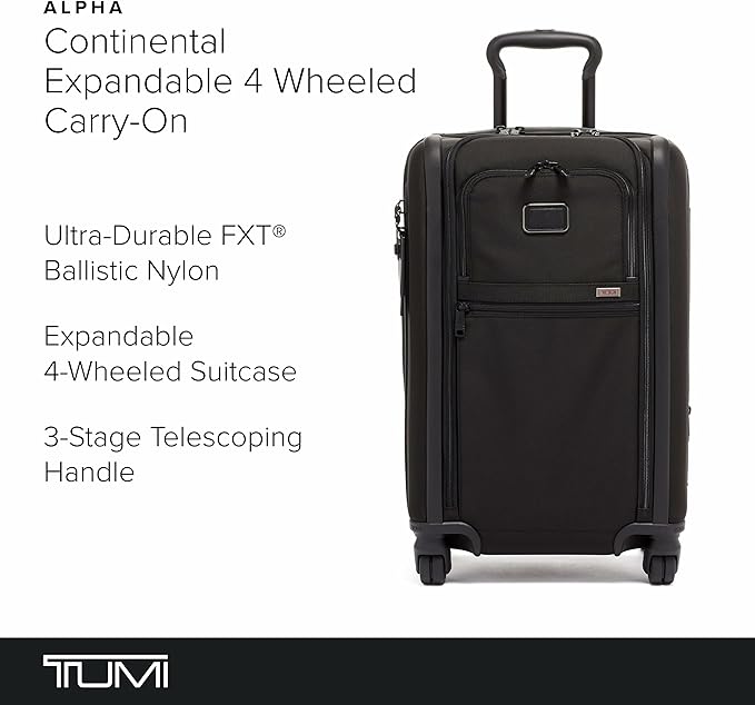 TUMI - Alpha International Expandable 4 Wheeled Carry-On - Rolling Carry On Suitcase for Domestic & International Travel - Black