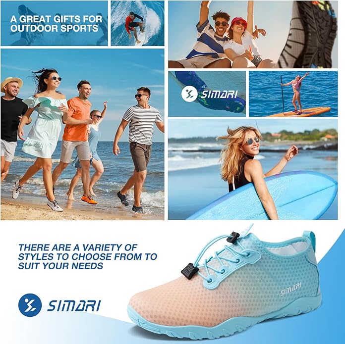 SIMARI Water Shoes for Women Men - Barefoot Quick-Dry Aqua Socks | Lightweight Swim Shoes for Surfing, Swimming, Beach Sports, Kayaking, Diving | Non-Slip Design