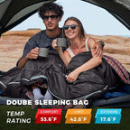 KingCamp Double Sleeping Bag for Adults, Queen Size 2 Person XXL Flannel Sleeping Bag, Waterproof Lightweight Flannel Quilt with 2 Pillows, Perfect for Couples Family Camping Hiking