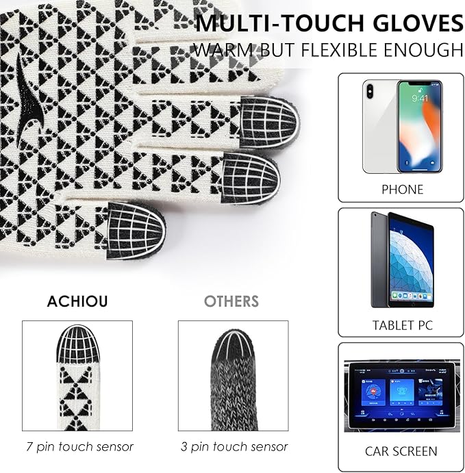 Achiou Winter Gloves, Glove for Men Women, Upgraded Touch Screen Texting Warm Running with Thermal Soft Knit Lining