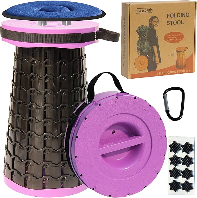 ALEVMOOM 2025 Upgraded XXL Collapsible Stool with Cushion 19.7",1000lbs Max Weight,Wider & Taller Pop Up Seat, Heavy Duty Portable Retractable Folding Chair or Travel Foot Rest for Camping & Outdoors