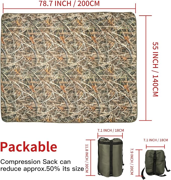 LOOGU Camo Blanket Waterproof Insulation Poncho Liner for Outdoor Camping, Hiking, Hunting, Survival, Backpacking, Picnicking