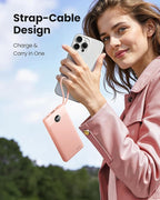 Portable Phone Charger, Slim 10000mAh Power Bank with Cords Wires, Battery Pack 5 Outputs 2 Inputs LED Display Compatible with iPhone/Android & More (Pink)