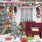 Gold Deer Christmas Lanterns Outdoor with LED Light and Hollow Snowflake Solar Reindeer Christmas Decorations Outside for Garden Patio Yard Porch Art Decoration