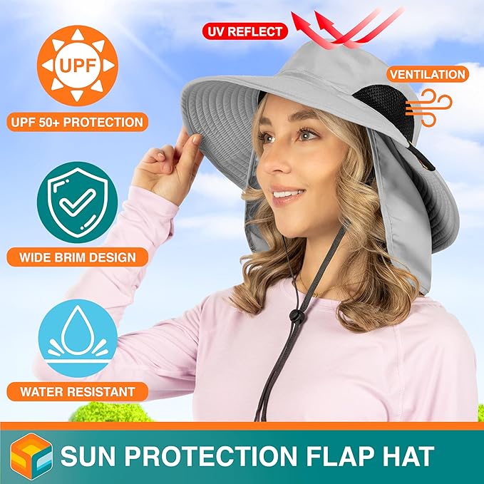 SUN CUBE Wide Brim Sun Hat Men Women, Fishing Hats Sun UV Protection, Mens Hiking Bucket Hat Safari Beach Boonie, UPF 50+