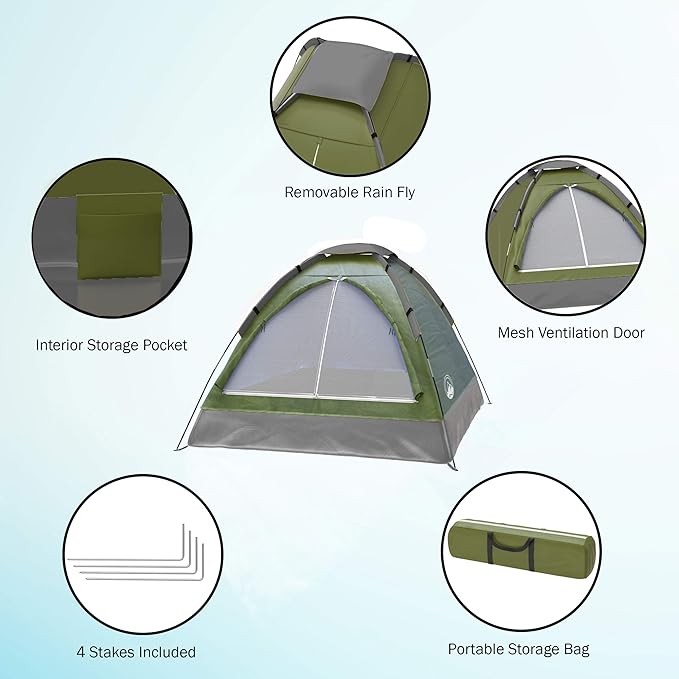 2-Person Dome Tent – Easy Set Up Shelter with Rain Fly and Carrying Bag for Camping