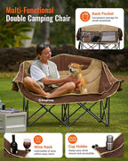 KingCamp Double Camping Chair, Oversized Heavy Duty Loveseat for Adults Portable Folding XL 2 Person Couch Padded Comfortable Two Seat with Cup Holder for Outdoor Lawn Backyard