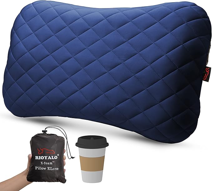 XL Inflatable Camping Pillow ELuxe w. Removable Padded Cover | X-Foam, Comfortable, Washable Ultralight Portable Neck Lumbar Support | Backpacking, Hiking, Travel, Air | X-Large (Ocean Blue)