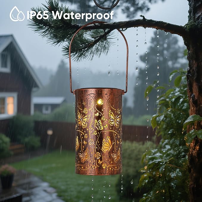 Homemory Butterfly Solar Lanterns Lights Outdoor Waterproof, Hollowed-Out Metal Decor Lantern, Gifts for Women, LED Solar Lights Metal Decoration Outside for Yard, Patio, Backyard, Porch, Lawn