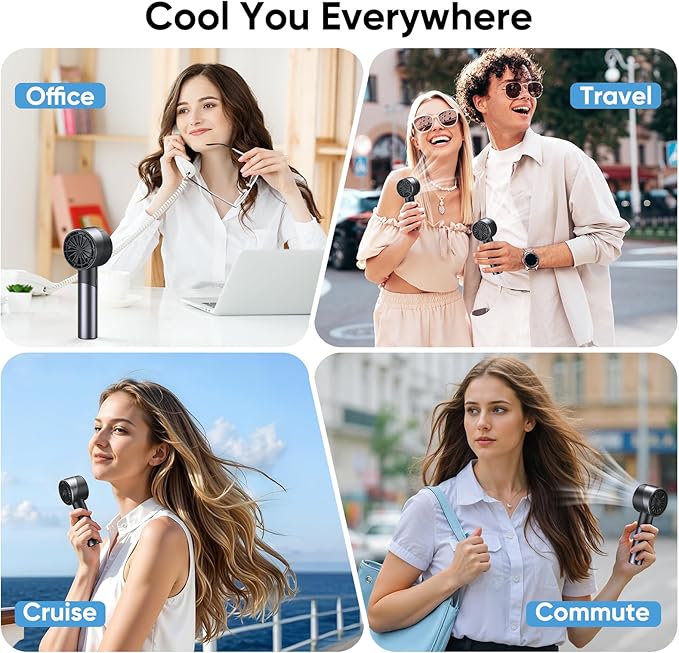 AMACOOL Portable Handheld Turbo Fan, 17Hrs Runtime, 4 Speeds Wind, Cool Metal Body, Rechargeable Battery Personal Fan, Mini Pocket Fans for Girl Woman Man Travel Makeup Camping Outdoor-Black Grey
