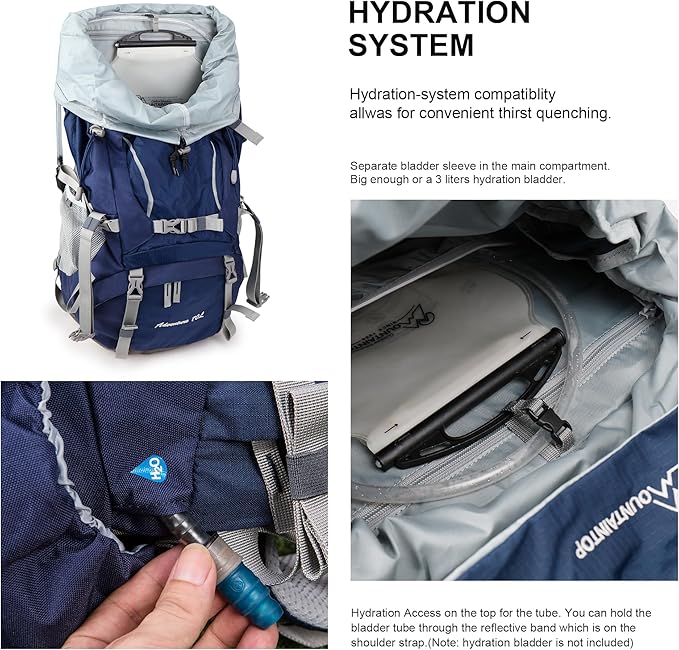 MOUNTAINTOP 70L Internal Frame Backpack Camping Backpacking Hiking Backpack for Men Women with Rain Cover