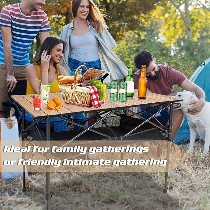 Aluminum Folding Camp Table w/Storage Bag, Roll Up Surface Portable Camping Table Height Adjustable Outdoor Indoor Use for Camping Picnic BBQ Backyard