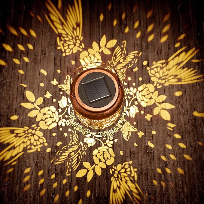 Hyrion Butterfly Solar Lanterns Outdoor Waterproof Metal Hanging Lights, Garden Decor Gifts for Women, Mom, Grandma Solar Decorations for Yard, Patio, Backyard, Porch, Lawn, Walkway, Tabletop