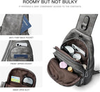 7L Sling Bag For Women Faux Leather Anti Theft Small Casual Daypack Backpack Fanny Pack Crossbody Chest Bags Purse Waterproof Dark Grey