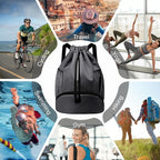Hoedia Sports Drawstring Backpack - String Swim Gym Bag with Shoes Compartment and Wet Proof Pocket for Women/Men (Dark Grey)
