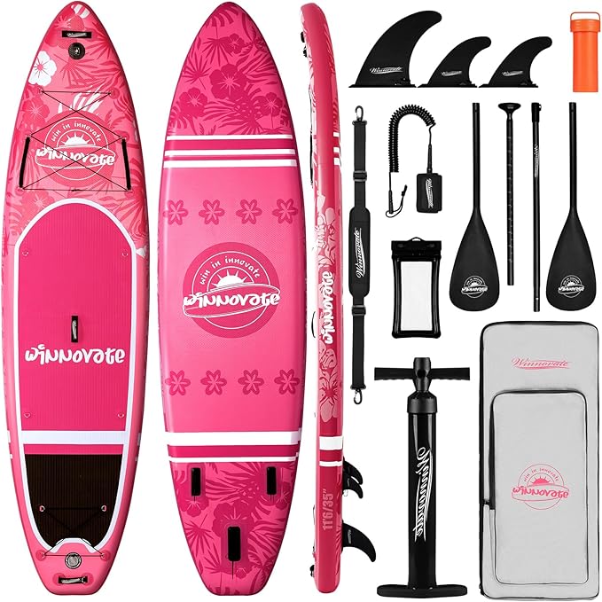 11'6"x35"x6" Wood Grain Stand Up Paddle Board Inflatable, Portable SUP Paddleboard with Complete Accessories, Camera Mount and 10L Dry Bag,Extra Wide Blow Up Paddle Board for Adults Youth Family