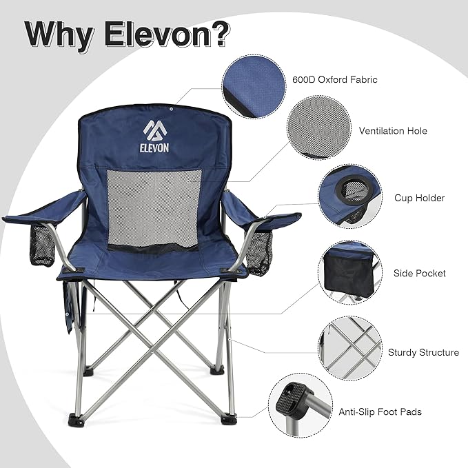 Camping Chair, Portable Folding Outdoor Chair with Arms, Cup Holder and Carry Bag
