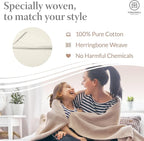 Threadmill Luxury Cotton Blankets for Queen Size Bed | All-Season 100% Cotton Queen Size Blanket | Herringbone Cozy, Soft Breathable Fall Thermal Blanket fits Full Size Bed | Tusk White