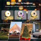 2PCS Camping String Lights 33ft, 4 in 1 Rechargeable 100LED Outdoor Tent String Lights with 14 Lighting Modes Remote Control Waterproof with Timer Function for Camping Gear Essentials Hiking Garden
