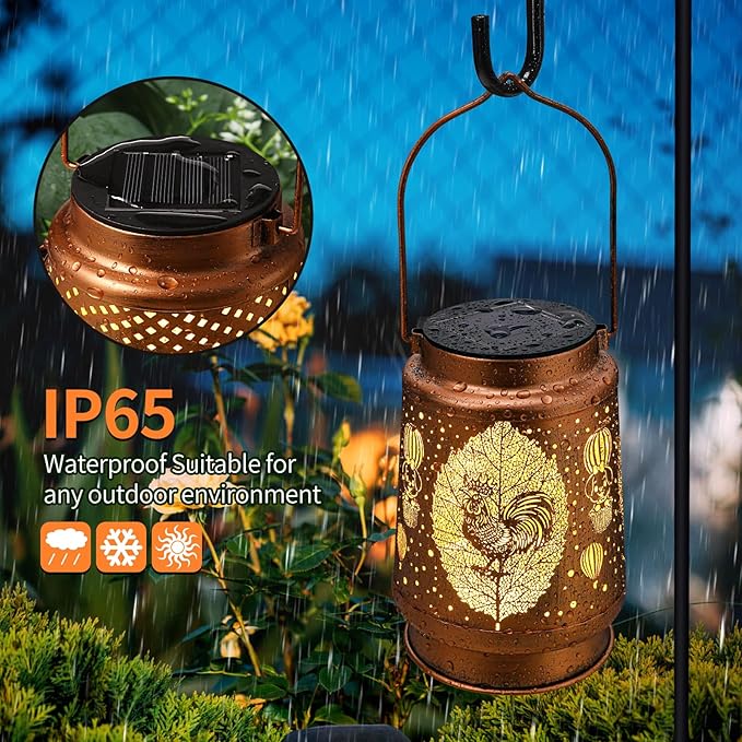 Solar Lanterns Outdoor Waterproof Rooster Garden Decorations Gifts for Women Gifts for Mom Grandma Birthday Gifts Hanging Solar Lanterns Outdoor for Garden Decoration, Patio, Lawn, Pathway