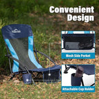 Homcosan Portable Low Folding Beach Chairs Set of 2 - Lightweight Camping Chairs for Adults with Cup Holder & Storage Pockets, Carry Bag Included (Navy & Blue)