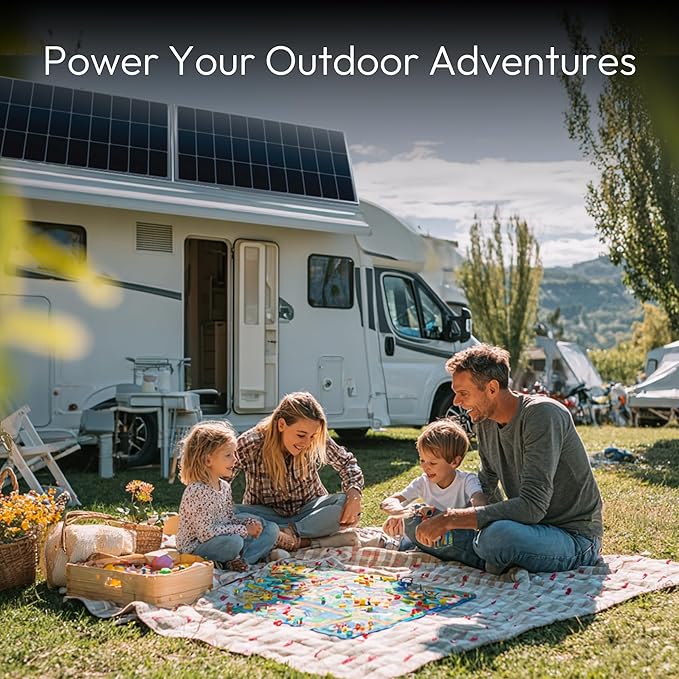 JJN 200 Watt Solar Panel, 2pcs 100W 16BB N-Type High Efficiency 12 Volt Solar Panels, 25% High Coversion Rate Solar Module PV Charge for Boat Rooftop Caravan and Other Off-Grid System