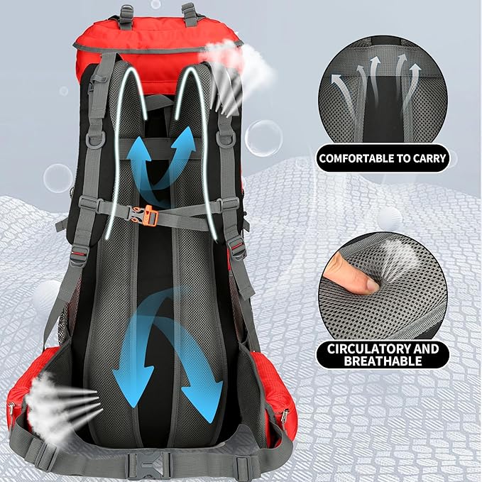 WintMing 75L Hiking Backpack with Rain Cover Waterproof Camping Backpack Shoes Warehouse for Men Women