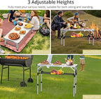 Folding Camping Table with Storage Net, 3ft Camping Table Aluminum Folding Table with 3 Adjustable Height Max 27.1 Inch, Portable, for Outdoor Backyard BBQ, Silver