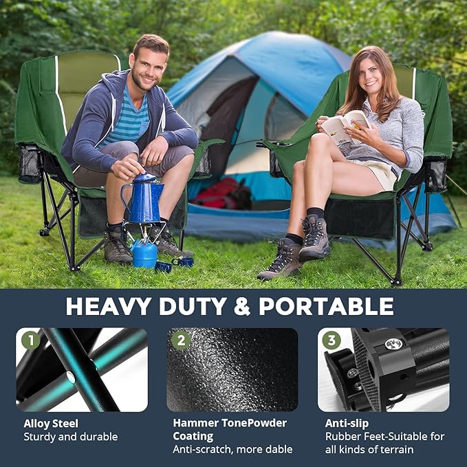 Oversized Camping Chair for Large Adults Heavy Duty 400 lbs Capacity, Comfortable Padded Folding Lawn Chair with Back & Headrest Support and Cup Holder, Portable Outdoor Chair with Carry Bag