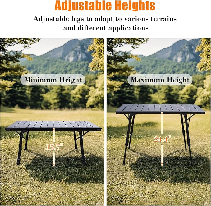 Folding Camping Table, Portable Outdoor IGT Camp Table, Foldable Picnic Table, Outdoor IGT Cook System with Carry Bag, Ultralight Aluminum, Adjustable Height, for Beach, Backyard,BBQ